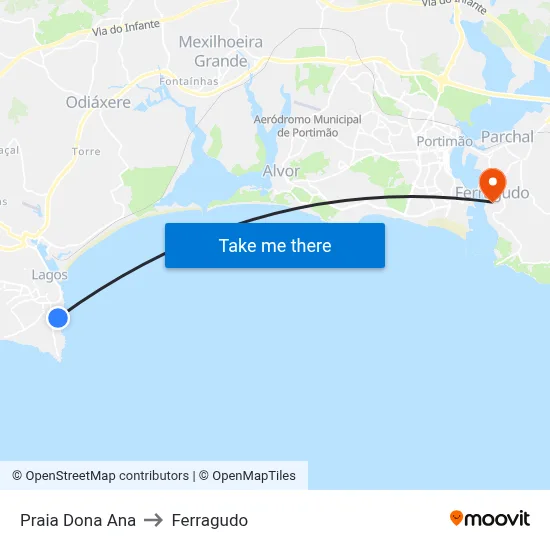 Praia Dona Ana to Ferragudo map
