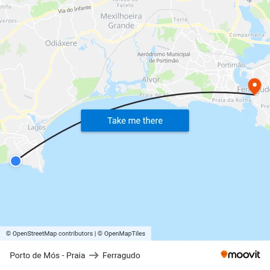 Porto de Mós - Praia to Ferragudo map