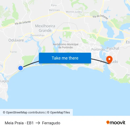 Meia Praia - EB1 to Ferragudo map