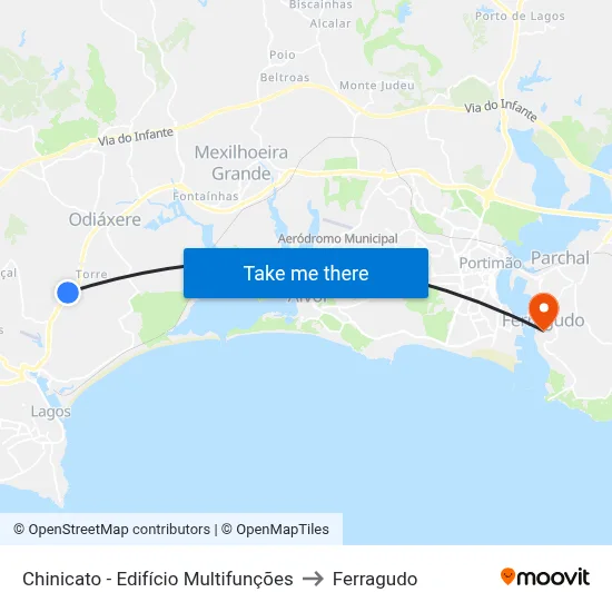 Chinicato - Edifício Multifunções to Ferragudo map