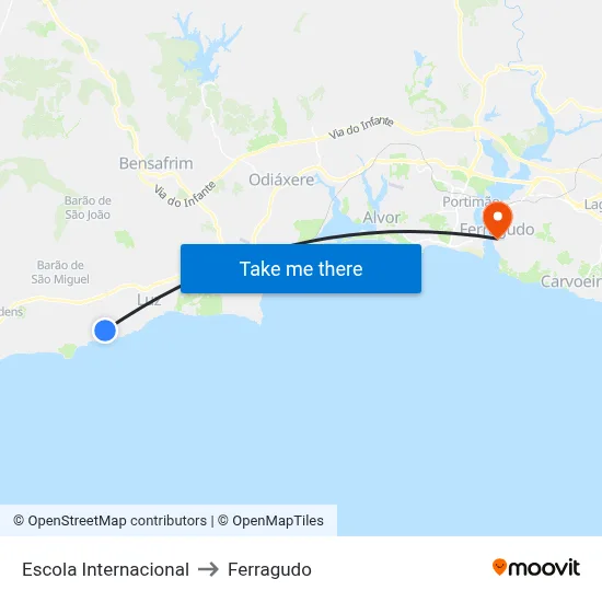 Escola Internacional to Ferragudo map