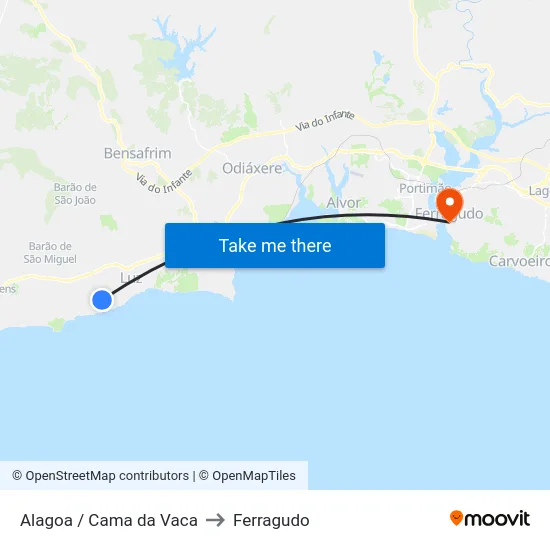 Alagoa / Cama da Vaca to Ferragudo map