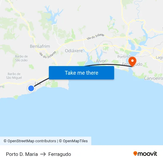 Porto D. Maria to Ferragudo map