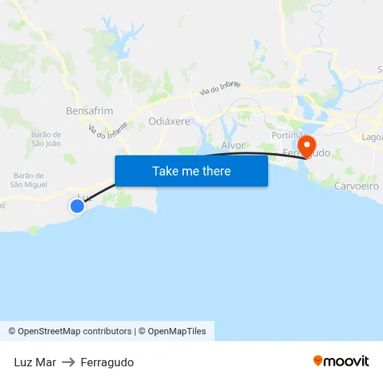 Luz Mar to Ferragudo map