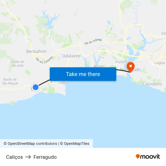 Caliços to Ferragudo map
