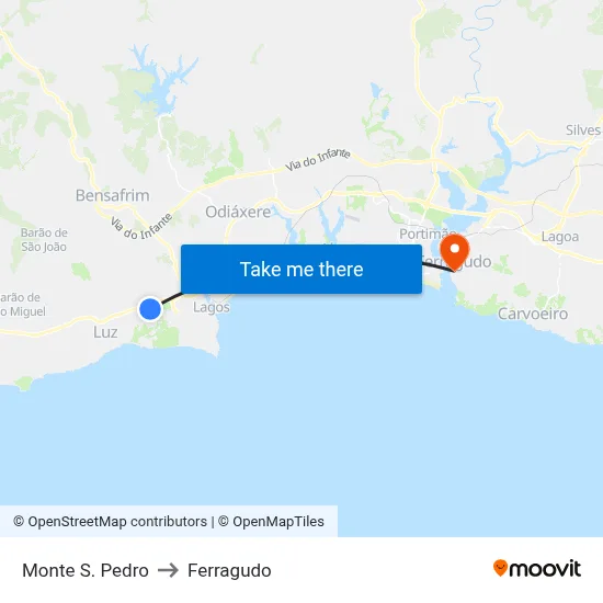 Monte S. Pedro to Ferragudo map