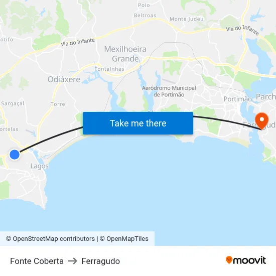 Fonte Coberta to Ferragudo map