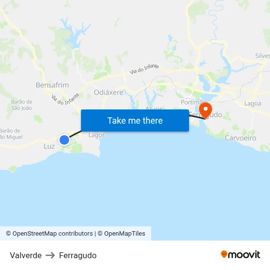 Valverde to Ferragudo map