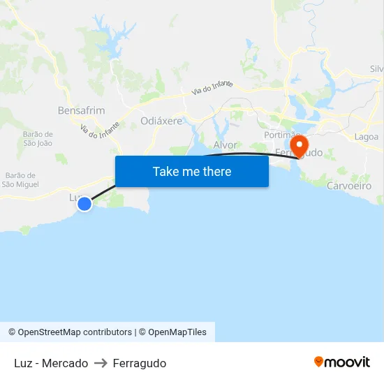 Luz - Mercado to Ferragudo map
