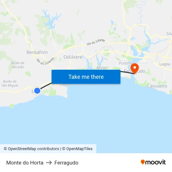 Monte do Horta to Ferragudo map