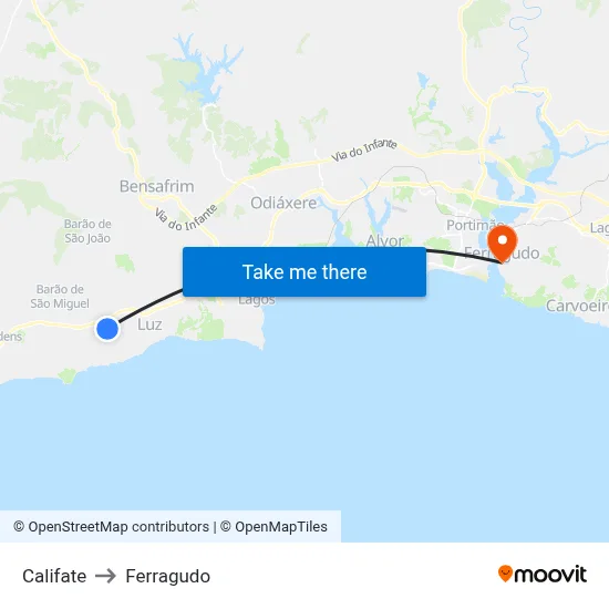 Califate to Ferragudo map