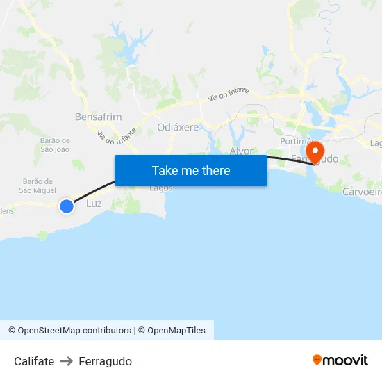 Califate to Ferragudo map