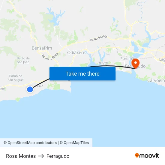 Rosa Montes to Ferragudo map
