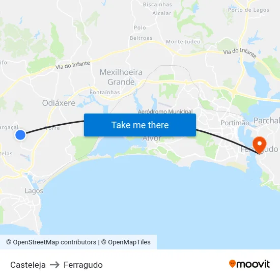 Casteleja to Ferragudo map