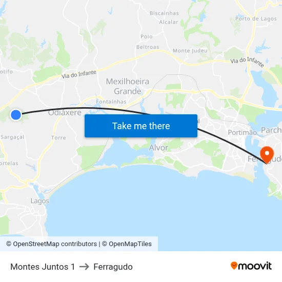 Montes Juntos 1 to Ferragudo map