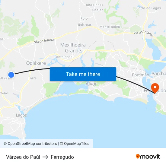 Várzea do Paúl to Ferragudo map