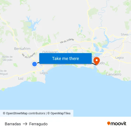 Barradas to Ferragudo map