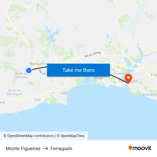 Monte Figueiras to Ferragudo map