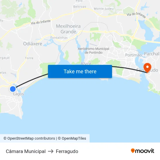 Câmara Municipal to Ferragudo map