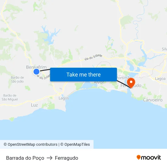 Barrada do Poço to Ferragudo map