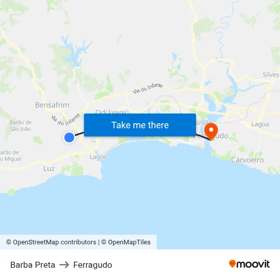Barba Preta to Ferragudo map