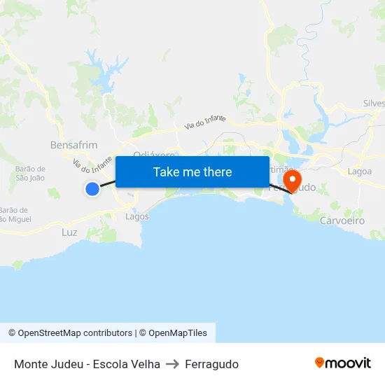 Monte Judeu  - Escola Velha to Ferragudo map