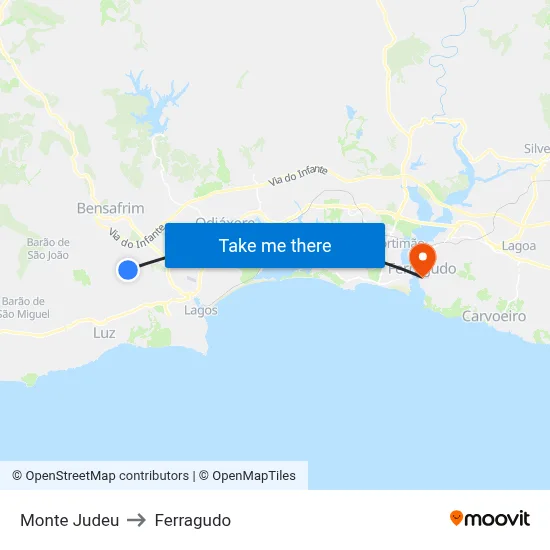 Monte Judeu to Ferragudo map