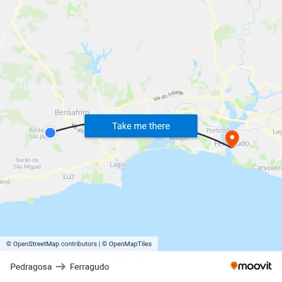 Pedragosa to Ferragudo map