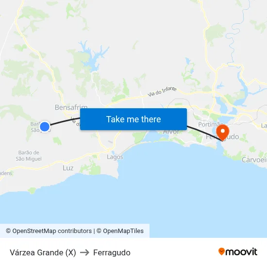 Várzea Grande (X) to Ferragudo map