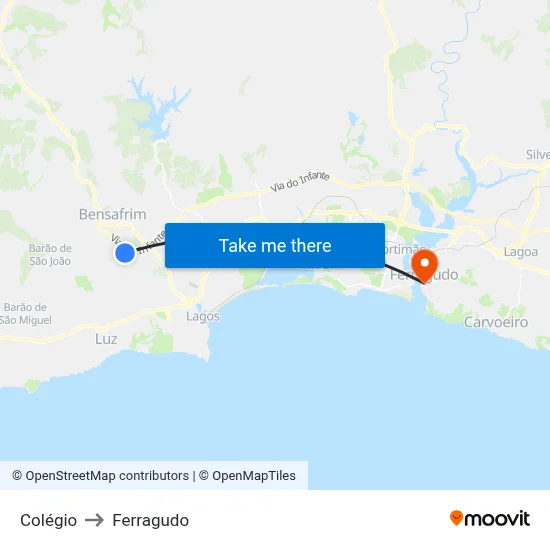 Colégio to Ferragudo map