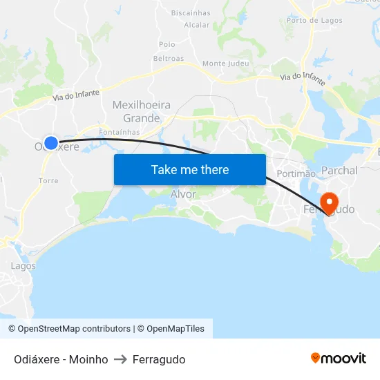 Odiáxere  - Moinho to Ferragudo map