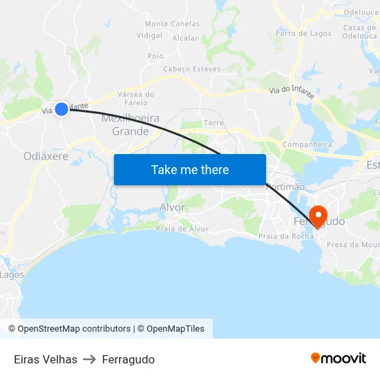 Eiras Velhas to Ferragudo map