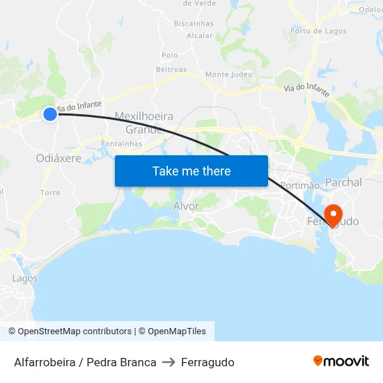 Alfarrobeira / Pedra Branca to Ferragudo map