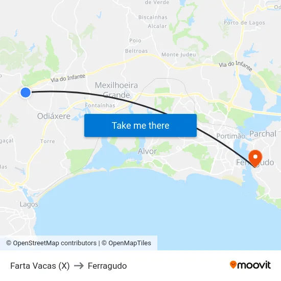 Farta Vacas (X) to Ferragudo map