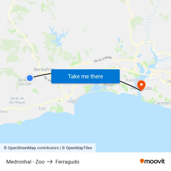 Medronhal - Zoo to Ferragudo map