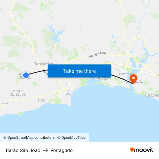 Barão São João to Ferragudo map