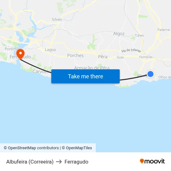 Albufeira (Correeira) to Ferragudo map