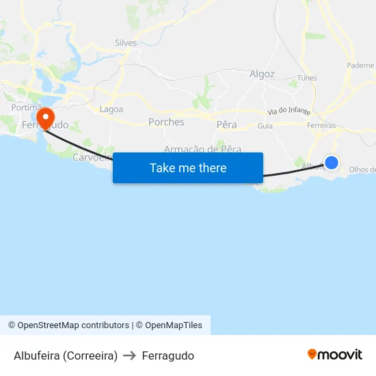 Albufeira (Correeira) to Ferragudo map