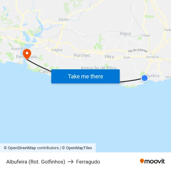 Albufeira (Rot. Golfinhos) to Ferragudo map