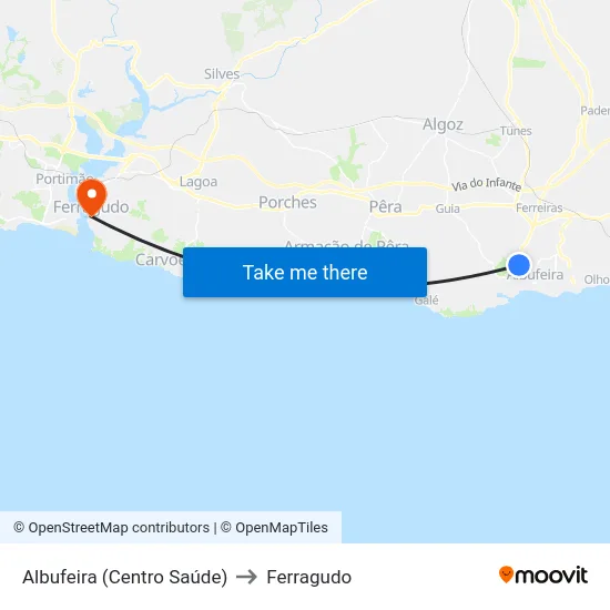 Albufeira (Centro Saúde) to Ferragudo map