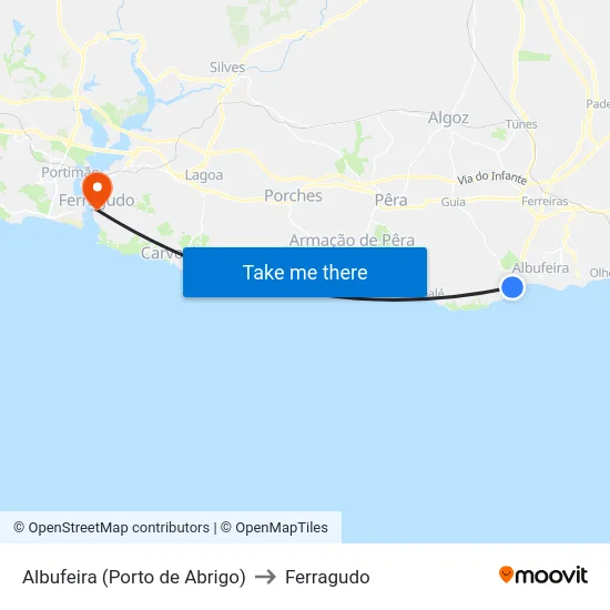 Albufeira (Porto de Abrigo) to Ferragudo map