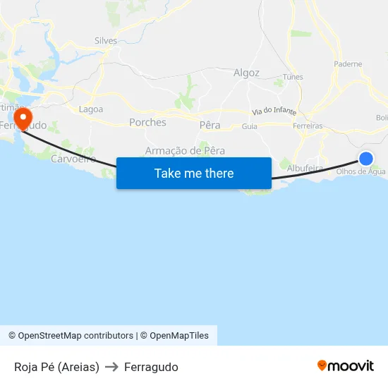 Roja Pé (Areias) to Ferragudo map