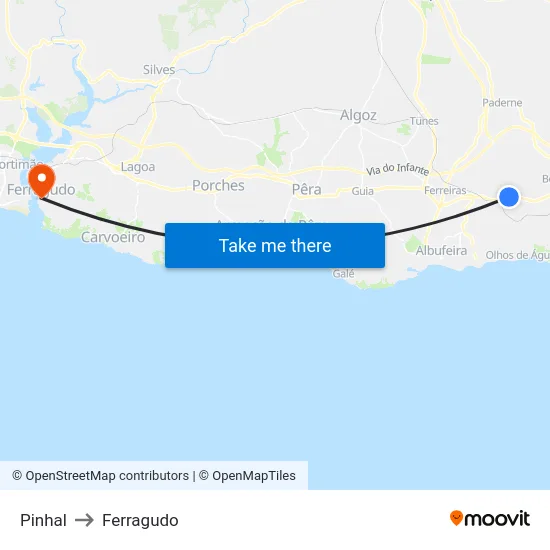 Pinhal to Ferragudo map
