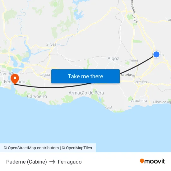 Paderne (Cabine) to Ferragudo map