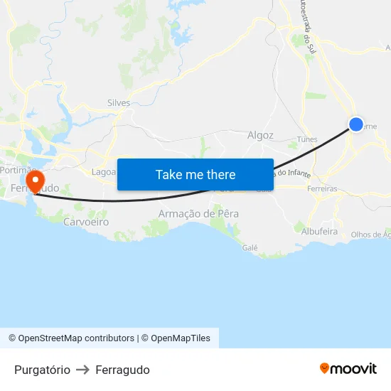 Purgatório to Ferragudo map
