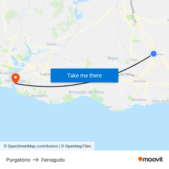 Purgatório to Ferragudo map