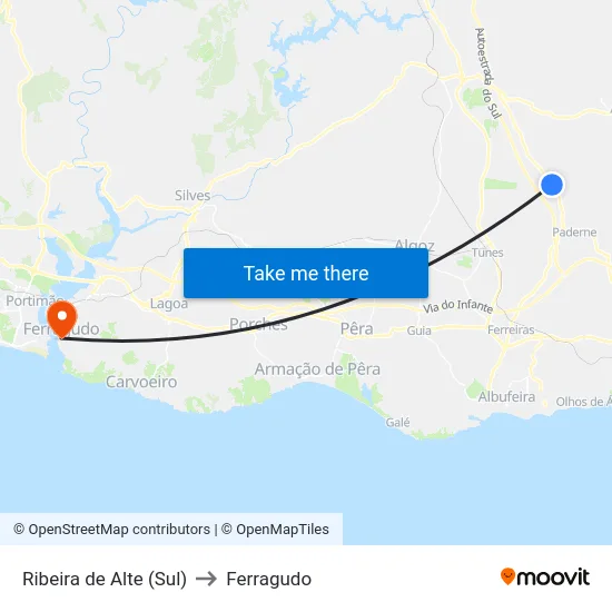 Ribeira de Alte (Sul) to Ferragudo map