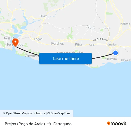 Brejos (Poço de Areia) to Ferragudo map