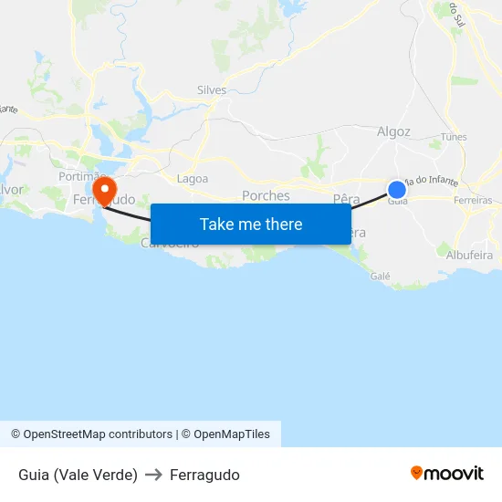Guia (Vale Verde) to Ferragudo map
