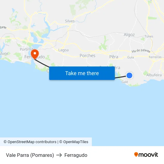 Vale Parra (Pomares) to Ferragudo map